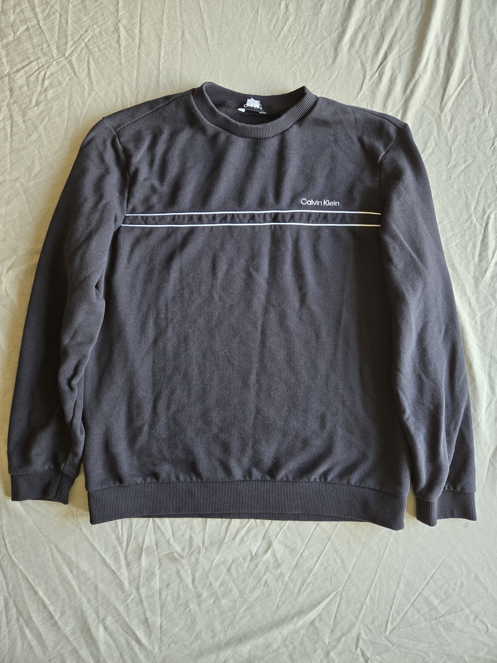 Calvin Klein Black Crewneck with White Double Stripe and Logo